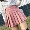 Kvinnor kjolar mini plaid sommar kjol hög midja stygn student pläterad harajuku preppy söta söta tjejer dans kvinnlig 210520