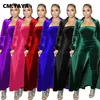 CM.Yaya Active Velvet SweatSuit Deux 2 pièces Ensemble pour Femmes Fitness Outfit Tops X-Long Tops + Bodycon Romper Tracksuit 211105