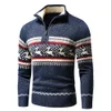 Mannen Herfst Casual Jacquard Half Zip Polo Trui Vest Jas Mannen Winter Lange Mouwen Mock Neck Sweater Pullover Mannen 210813