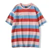 Bolubao Sommar Brand Casual Washed T-shirts Män Tappning Kontrast 100% Bomull Toppar Striped Fashion Male T Shirt 210707