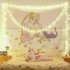 Dessin animé marin lune imprimé Anime tapisserie fille dortoir décor tenture murale Tapiz rose tapisseries 210608177n