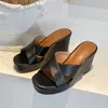 Meotina Slippers Shoes Women Genuine Leather Sandals Wedges Super High Heel Sandals Round Toe Lady Footwear Summer Black Fashion 210608