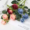 3 głowy sztuczne kwiaty róży w stylu retro pojedynczy trzon realistyczne fałszywe róże DIY kwiaty do domu biura dekoracji rra11205