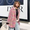 Temperament Pink Plaid Blazer Women's Spring Notched Loose Single Breasted Sequin Long Sleeve Suit Coat 210427