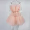 Deat Mesh Strapless Lace Up Bandage Dress Fashion Ball Gown Club Party Dresses Kvinnor Sommarbåge Sexiga Klänningar Vestidos MH464 210709