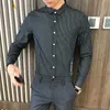 Camicia a righe da uomo manica lunga slim fit casual camicie eleganti coreano streetwear social night club party blusa camisa masculina 210527