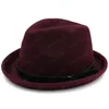 Automne Hiver Femmes Hommes Bouclé Laine Cap Vintage Trilby Feutre Fedora Chapeau Avec Ceinture Stingy Brim Gentleman Élégant Pour Lady Jazz Caps