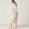 Sexy Soie Pyjamas Pour Femmes Imprimé Floral Pyjamas Ensemble Robes De Chambre 3 Pcs Vêtements De Nuit Maison Vêtements Femme Q0706