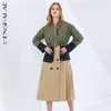 Trench fendu de couleur contrastée pour femmes col montant manches longues patchwork coupe-vent mode féminine au printemps 210427