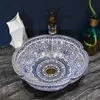 Jingdezhen factory directly art hand painted ceramic vessel sink bathroom wash basin blue and white flower shape