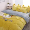 Conjuntos de cama Bonito Urso Orelha Amarelo Cor-de-rosa Cinza Azul Fleece Tecido Inverno Garota Definir Soft Veludo Duveta Capa de Cama / Roupa de Linho Fronhas