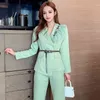 Autumn Long Sleeve Blazer+Trouses Office Two-piece Set Women Business Pants Set Stylish Lady Elegant Formal Set Suit 210515