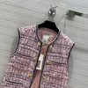 Kvinnors Jackor High Street Ärmlös Jackor För Kvinnor Höst 2021 Toppkvalitet Kontrast Hand Stickning Tweed Multi Pocket Jacket