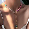 Bohemian Necklace for Women Sweet Colorful Little Daisy Acrylic Flowers Clavicle Boho Pearl Beads Ethnic Chain Girl Jewelry