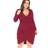 Mode solide Frauen Kleid elegante Frühling Büro sexy tiefem V-Kragen Langarm 4XL 5XL plus Größe Kleid 2627 50 210506