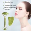 2w 1 Zestaw Zielony Naturalny Jade Roller Guasha Gua Sha Scraper Tools Arts and Crafts Stone Face Massager Narzędzie Anti-Aging Masaż Prezent Set