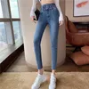 Mode hög midja denim skinny jeans kvinnor 2021 koreanska sexiga penna byxor kvinnliga streetwear highwaist jean byxor kvinna kvinnor