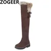 Warm Snow Boots Women Winter Shoes Suede Knee High Ladies Fashion Low heels Fur Plush Long Female 220105