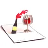 Gratulationskort 3D -up rött vin födelsedagskort jubileumsgåvor postkort julbröllopinbjudningar