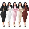 Femmes Lettre Robes Brodées Tendance De La Mode Solide Casul Maigre Maxi Jupe Designer Hiver Femme Col Roulé Fil Zipper Robe Moulante
