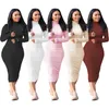 Women Letter Embroidered Dresses Fashion Trend Solid Casul Skinny Maxi Skirt Designer Winter Female Turtleneck Thread Zipper Bodycon Dress