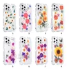 3 em 1 casos transparentes de flor seco real para iPhone 13 13PRO 12 11 PRO XS MAX X XR 6 7 8 Mais Bling Folha à prova de choque Dupla camada de proteção DUAL PC Soft TPU Case Telefone Capa