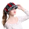 Hiver mode tricot véritable fourrure chapeaux femmes chaud Skullies Beanie Ski neige cyclisme casquettes masques