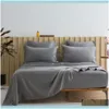 Sets Bedding Supplies Textiles Home & Garden4/6Pcs Wash Pure Satin Silk Bed Set Flat Fitted Sheet Pillowcases With 2 Square Pillow Ers King