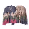 Colorblock Sweter Mężczyźni Casual V-Neck Contrast Loose Mens Cardigan Jesień Warm Knitted Japanese Style Winter Clothing 210524