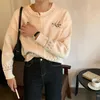 Korean Embroidery Solid Color Breasted Fashion Sweater Top Women Knitting Versatile Casual Knitted Cardigan Pull Femme 210514