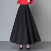 Elegante Plus Size 3XL Saia Plissada Coreano Vermelho Vermelho Cor Sólida Cor Saias Longas Mulheres Cintura alta Vintage Big Swing Escritório Maxi Saia 210619