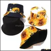 Hüte, Schals Handschuhe Aessoriesprinted Sunflower Bucket Hat Caps Fisherman Panama Cotton Layer Fabric Sun Hats Casual Unisex Fashion Flat W