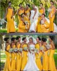2021 Zeemeermin Geel Bruidsmeisje Jurken Afrikaanse Zomer Tuin Platteland Bruiloft Party Maid of Honour Jurken Plus Size Custom Made