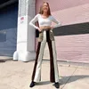 Pantaloni a gamba larga a vita alta per donna Elegante vintage Y2k Pantaloni in denim marrone Moda coreana Patchwork tascabile Streetwear 2021 Q0801