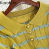 Korobov desliga a coleira manga curta pulôver vestido cintura alta quadril uma linha knit vestido xadrez patchwork temperamento ropa 2a937 210430