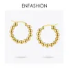 ENFASHION-pendientes pequeños de aro con bola de Metal para mujer, aretes grandes de acero inoxidable de Color dorado, con lazo circular, regalos de joyería 1060