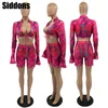 Sexig Tie Dye Två Piece Set Bandage Flare Sleeve Crop Top Biker Shorts för Kvinnor Sommar Outfits Clubwear Matching Sets x0709