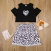 2-7Y été mode enfant enfant bébé fille vêtements ensemble épaule coeur imprimé t-shirt haut léopard jupes tenues Costumes 210515