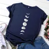 JCGO Verão Camiseta Mulheres 100% Algodão Lua Planeta Espaço Impressão Plus Size S-5XL O-pescoço De Manga Curta Moda Tee Casual Tops 210702