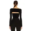 Women Hollow Out Bodycon Short Bandage Tops Sexy Off Shoulder Long Sleeve Black Club Celebrity Party Casual Crop 210423