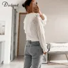 DICLOUD, camisa de encaje Sexy para mujer, blusas de manga larga en blanco y negro con agujeros de primavera para mujer, Tops elegantes con volantes, ropa para mujer 210326