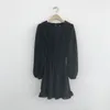 早春シックなクルーネックジャカードドレス女性ロングスタイルプリーツスリムなファッション豪華なボトムリング210506