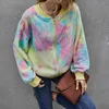 Casual elegant faux fur jacket coat women autumn soft tie-dyed warm teddy oversized pocket outfit tops 210427