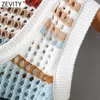 Kobiety Moda Kolor Dopasowanie Hollow Out Crochet Krótki Cienki Sweter Kobiet Lato Chic Kamizelka Bez Rękawów Kamizelka Crop Topy SW820 210819