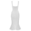 Kobiety Sexy Tumpet Fishtail White Black Bandaż Dress Elegancki Night Club Midi Prom Celebrity Bodycon Party Vestido 210527