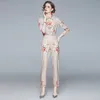 Elegant Print Female Suit Shirt + Pocket Straight Pant Suit Two Piece Set Women Long Sleeve Flower Print Blouse Top Trouser Suit 210514