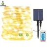 Ulepszony 23m 2005 r. LED Solar LED Światła Sznurowe Outdoor Fairy 8 Tryby Zielony Drut Multicolor Light Strings Wodoodporna Lampa Boże Narodzenie na zewnątrz Ciepłe białe