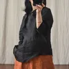 juatuat ramie 레트로 플레이트 버클 스탠드 칼라 셔츠 9 쿼터 슬리브 봄 느슨한 중국 스타일 여성 탑 210521