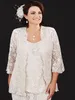 Ann Balon Vintage Spets Te-lång Mother Of Bride Klänningar Modest Plus Size Tre delar Mammor Brudgum Klänning mamma brudklänningar