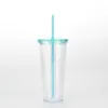 24 oz klara plast tumblers kopp dubbel vägg plast kall dryck tumbler med halm och lock wll886